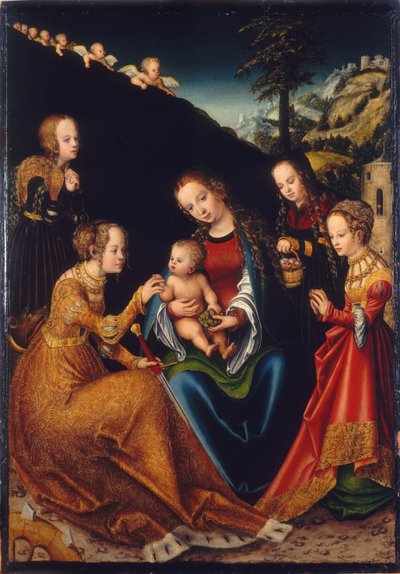 The Mystic Marriage of Saint Catherine of Alexandria with Saints Dorothy, Margaret and Barbara by Lucas Cranach the Elder
